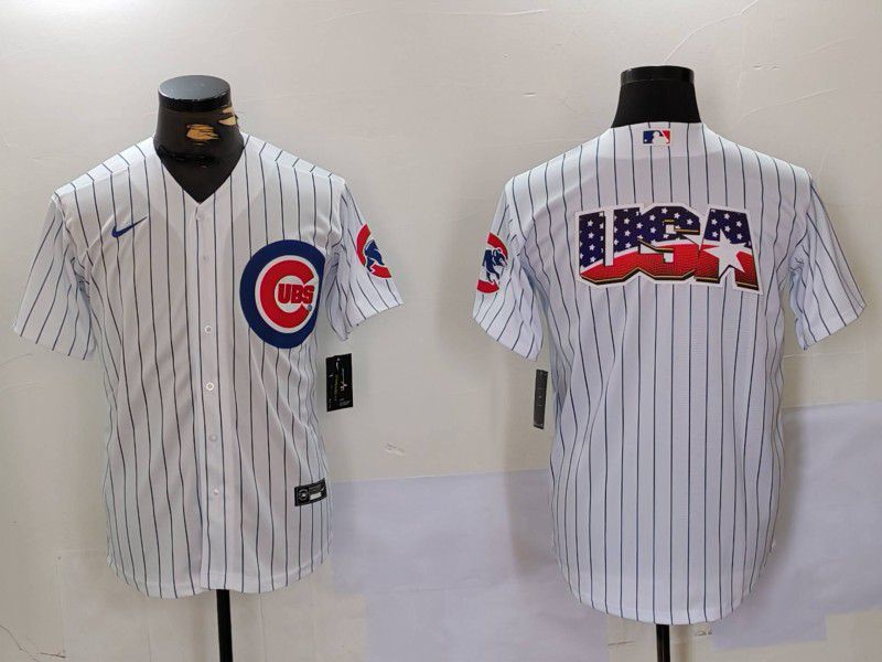 Men Chicago Cubs Blank White stripe Game 2024 Nike MLB Jersey style 1